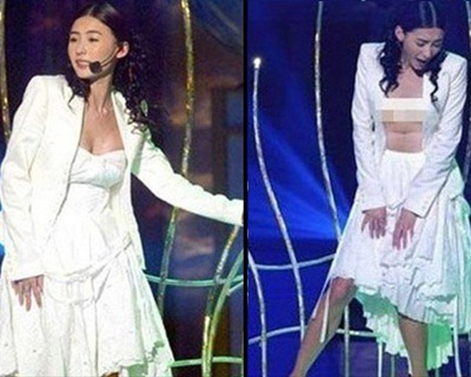 Trương Bá Chi cũng từng hết hồn vì sự cố tuột váy ngay khi trình diễn.