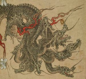 Sau khi dụ Yamata no Orochi say rượu, thần gió Susanoo lần lượt chặt 8 đầu của con mãng xà trước khi chặt đứt đuôi của nó.