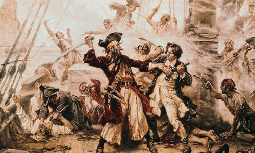 Tên cướp biển khét tiếng Blackbeard hay còn được biết đến với tên gọi Edward Teach trở thành nỗi khiếp sợ của nhiều người đi biển. Năm 1717, Blackbeard đã đánh chiếm một con tàu nô lệ của Pháp có tên gọi Concorde và lập nên đội cướp biển của riêng mình. Đây được coi là đội hùng mạnh nhất trong lịch sử cướp biển nước Mỹ.