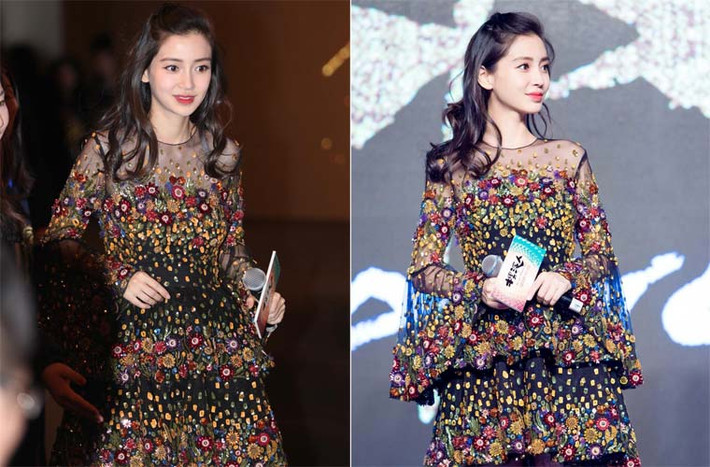 Mặc dù bầu bí nhưng Angelababy vẫn rất sành điệu mỗi khi đi dự tiệc. Cô được khen là một trong những bà bầu sành điệu nhất Cbiz.