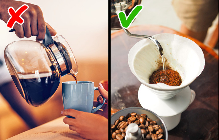 8. Pha cà phê ủ bằng bộ lọc giấy: Cà phê ủ có chứa cafestol - một phân tử diterpenoid làm tăng mức cholesterol ở người. Hãy sử dụng một bộ lọc giấy để pha cà phê nhằm làm giảm lượng cafestol. Ảnh: BS.