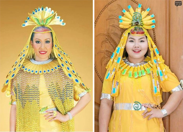 Mũ từ chuối và bánh kẹo.