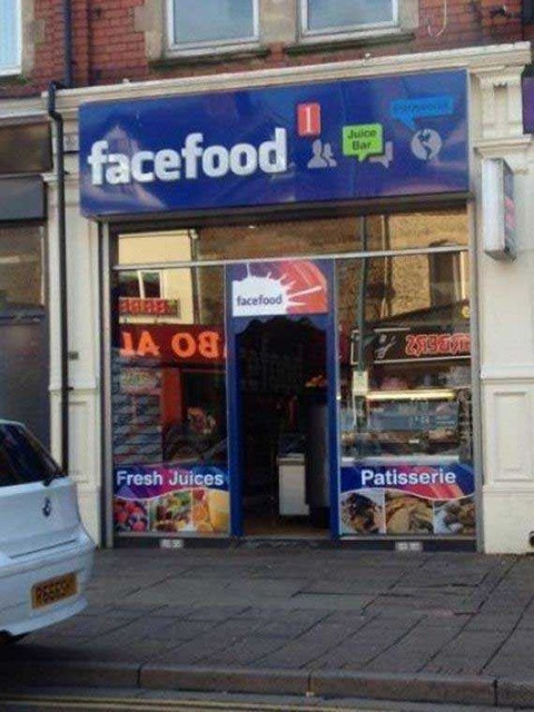 Cái tên của mạng xã hội nổi tiếng Facebook được đem đặt cho cửa hàng Facefood.
