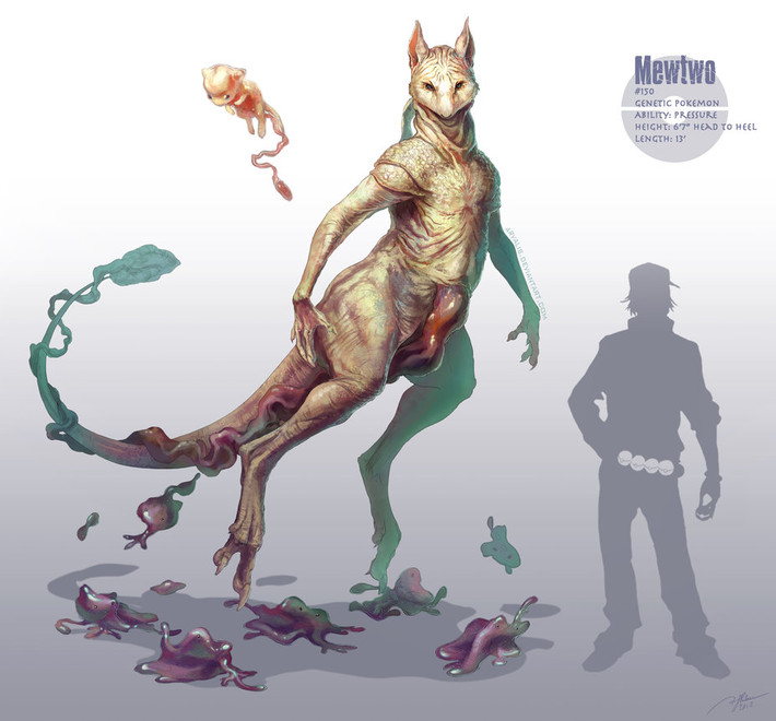 Pokemon Mewtwo, đây là chủng Pokemon di truyền và có hệ Psychc: tâm linh, cực kỳ hung ác. Đôi mắt sắc lạnh, phát sáng của Mewtwo làm cho đối thủ sợ hãi. Khả năng chiến đấu của nó đã được nâng lên mức tối thượng, và nó chỉ nghĩ đến việc đánh bại đối phương. Mặc dù sức mạnh khoa học của con người tạo ra cơ thể cho Pokemon này nhưng các nhà khoa học lại thất bại trong việc trao cho nó một trái tim ấm áp, trắc ẩn. Mewtwo được cho là có trái tim độc ác nhất trong các Pokemon.