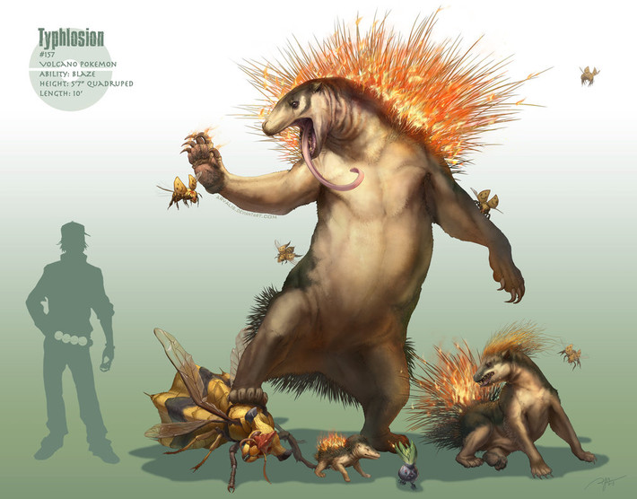 Pokemon Typhlosion, đây là một loài Pokemon có thân hình đồ sộ nhưng vô cùng nhanh nhẹn, có khả năng kiểm soát lửa. Khi tức giận, Typhlosion có thể bộc phát sức mạnh đến mức tối đa, gây thương tổn lớn đến đối thủ.