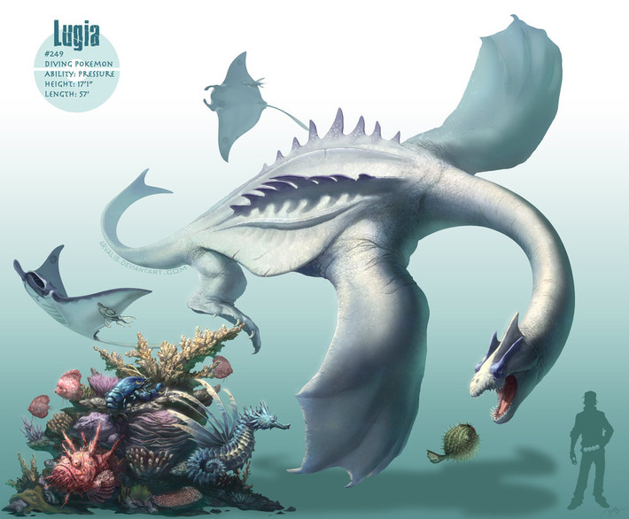 Pokemon Lugia, đây là Pokemon được mệnh danh là bậc thầy của những con chim huyền thoại. Nó có khả năng kiểm soát thời tiết, gây ra những cơn bão khổng lồ. Đây cũng là loài Pokemon cực kỳ thông minh, vì sức mạnh khủng khiếp nó có thể vô tình gây ra, Lugia tự cách ly mình sâu dưới nước và có xu hướng ngủ trong nỗi cô đơn. Lugia là Pokemon vô cùng hiếm hoi và hầu như không bao giờ được nhìn thấy.