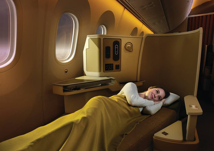 Ghế hạng Thương gia của chiếc 787 Dreamliner có thể ngả 180 độ và điều chỉnh thành giường nằm thuận tiện cho những chuyến đi dài. Ngoài ra, mỗi ghế còn có ổ cắm, cổng USB riêng cho hành khách.