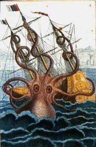 Kraken có kích thước tương đương một hòn đảo nổi, có thể phun nước từ những lỗ mũi lớn và tạo ra những sóng lớn trong một khu vực rộng hàng km.