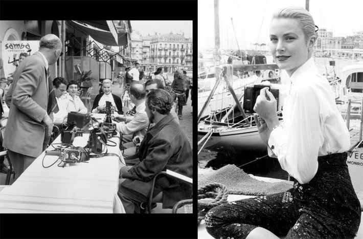 Grace Kelly gặp gỡ các phóng viên và chụp ảnh bên bờ biển khi tới dự LHP Cannes 1955. (Ảnh: Getty Images)