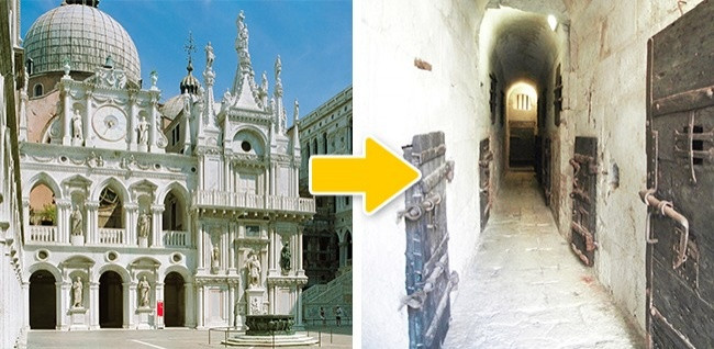 Nhà tù ở Cung điện Doge, Venice, Italy. Bên dưới Cung điện Venetian Doge có một nhà tù bí mật, từng giữ nhà thám hiểm và tác giả nổi tiếng Giacomo Casanova. Trong lịch sử tồn tại 400 năm của nhà tù, Giacomo Casanova là người duy nhất thoát ra được khỏi đây. Sự tồn tại của nhà tù khá nổi tiếng, nhưng các du khách không được phép ghé thăm nơi đây. (Nguồn Youthwant)