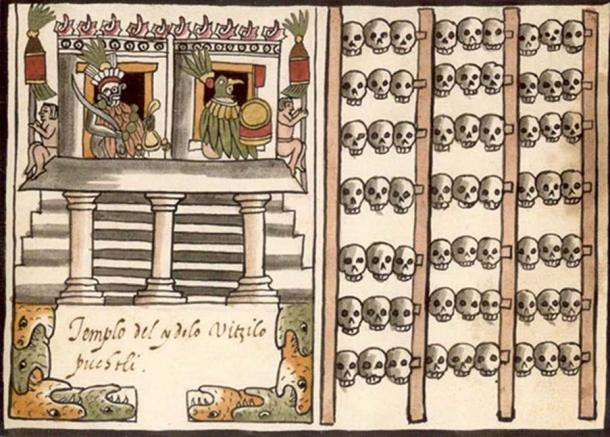 Người Aztec xây dựng nhiều đền thờ tại kinh đô Tenochtitlan. Trong số này có đền thờ Templo Mayor. Các chuyên gia suy đoán tháp sọ có thể từng nằm trong khu vực đền thờ Templo Mayor nổi tiếng của người Aztec tại Tenochtitlan.