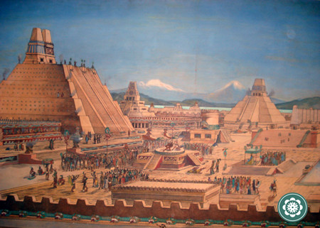 Một số người dân của đế chế Aztec nhìn thấy chim đại bàng đậu trên cây xương rồng tại vùng đất nhỏ bé nằm giữa hồ Texcoco.