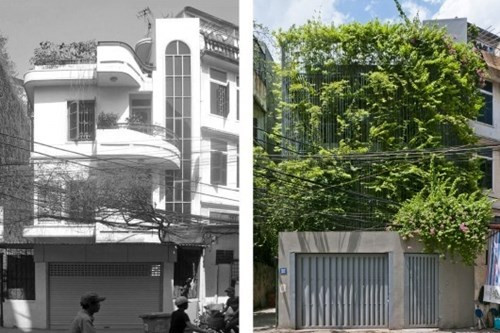 Tiếp theo là Ngôi nhà xanh Green Renovation ở Hà Nội. Trong ảnh là ngôi nhà trước và sau khi được cải tạo.