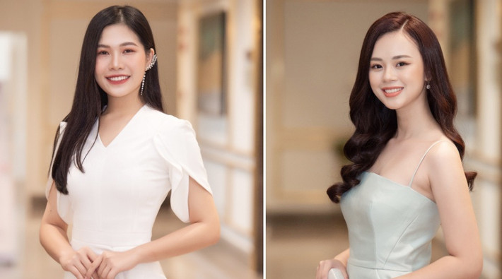 Thí sinh Vương Diệu Linh (ảnh trái) và Lê Nguyễn Trà My khoe dáng trong vòng sơ khảo Hoa hậu Việt Nam. Diệu Linh theo học ngành mỹ thuật. Cô còn làm giáo viên tại một trung tâm Anh ngữ. Cô gái sinh năm 1999 chia sẻ: "Có lẽ tôi tự tin nhất ở sự lạc quan. Kết quả như thế nào, tôi nghĩ mình sẽ có được những bài học quý giá". Ảnh: BTC.