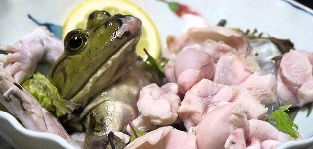 Sashimi ếch sống (Nhật): Trong số các món ăn kinh dị của Nhật Bản thì Sashimi - "ếch còn thở" là món ăn đáng sợ nhất. Đây cũng là một trong những món gây nhiều tranh cãi không chỉ ở Nhật mà còn trên toàn thế giới.