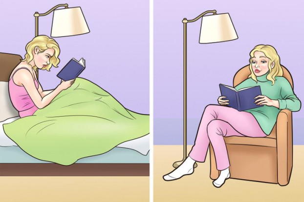 7. Đọc sách trên giường: Thói quen đọc một vài trang sách trên giườn trước khi ngủ có thể dẫn đến tê cứng vai và lưng. Ngồi dựa lưng trên giường đọc sách có thể gây căng thẳng cột sống và các cơ ở lưng dưới, dẫn đến đau nhức. Ảnh: BS.