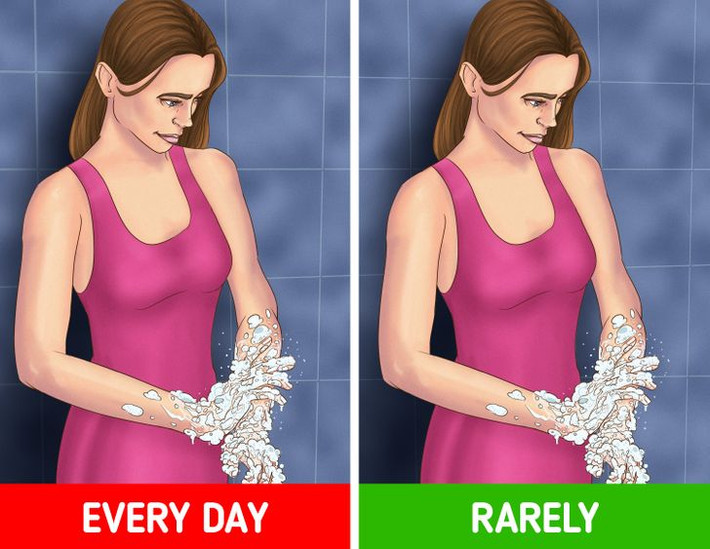 6. Cánh tay và chân: Nếu không bị bẩn thì bạn không cần rửa kỹ tay và chân mỗi ngày. Da ở khu vực này thường không tiết nhiều dầu nên việc vệ sinh bằng xà phòng hàng ngày sẽ khiến da bị khô, thiếu sức sống.