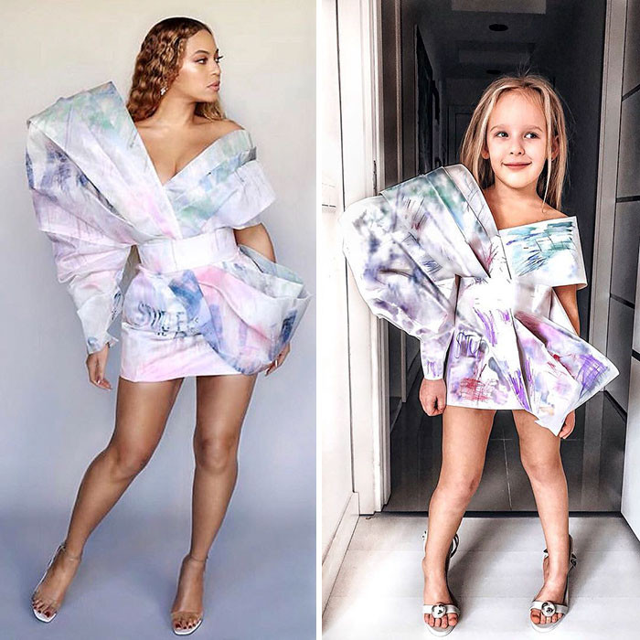 Những trang phục "nhái" của Stefani do chính mẹ bé làm, sáng tạo dựa theo thiết kế của người nổi tiếng.