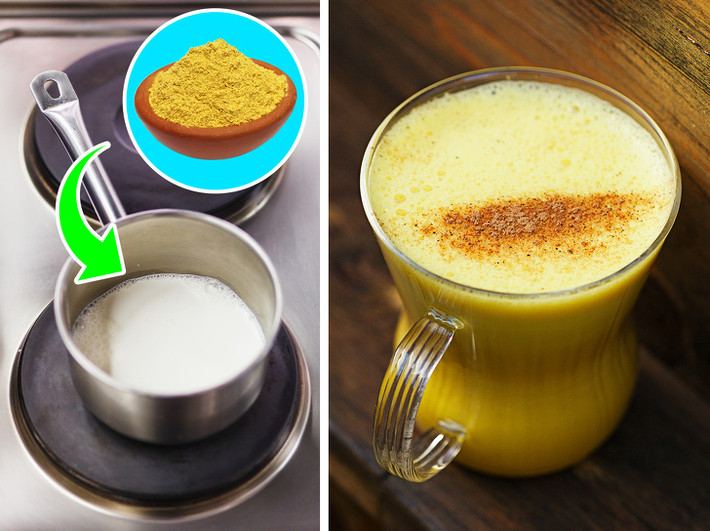 Sữa nghệ là một phương thuốc trị cảm lạnh và ho tự nhiên đến từ Ấn Độ và nổi tiếng với tính chất sát trùng. Để làm nó, bạn sẽ cần hâm nóng một ít sữa và thêm một thìa bột nghệ vào. Khuấy đều và cho trẻ uống trước khi đi ngủ.