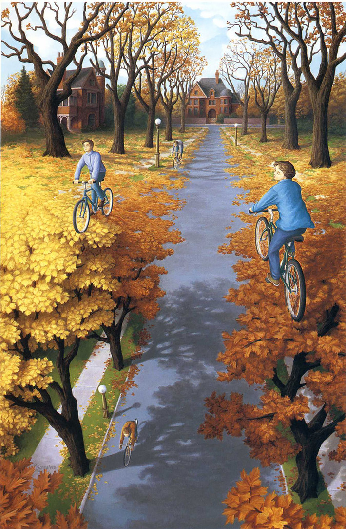 Mỗi bức tranh vẽ của nghệ sĩ Robert Gonsalves không chỉ là vật trang trí tường nhà đẹp mà nó còn khơi gợi cho người xem những liên tưởng khác nhau, cảm giác hư hư thực thực.
