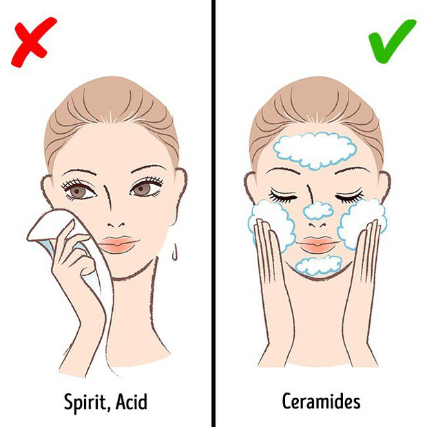 Làm sạch da kỹ lưỡng: Các chuyên gia da liễu đều nhấn mạnh tầm quan trọng của việc làm sạch da. Nếu không làm sạch da kỹ lưỡng, mọi bước chăm sóc da sau đó đều vô ích. Dù không trang điểm bạn cũng nên sử dụng dầu tẩy trang mỗi ngày để làm sạch bụi bẩn, vi khuẩn và dầu thừa trên da. Sau đó, dùng sữa rửa mặt phù hợp đặc tính da để làm sạch thêm một lần nữa. Tẩy tế bào chết cho da mặt 1 - 2 lần mỗi tuần để làm sạch sâu, kích thích tăng sinh tế bào da mới.