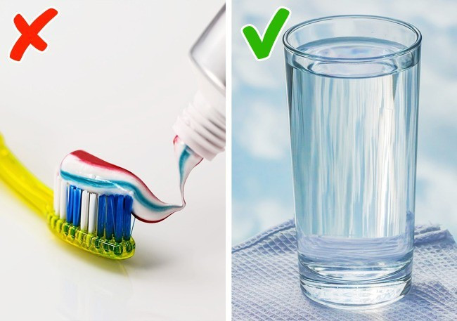 Đánh răng ngay khi vừa thức dậy: Các nhà khoa học khuyên rằng, bạn nên uống một cốc nước lọc ấm ngay khi vừa thức dậy để đánh thức cơ thể và thúc đẩy tiêu hoá. Sau đó, bạn hãy đi đánh răng.