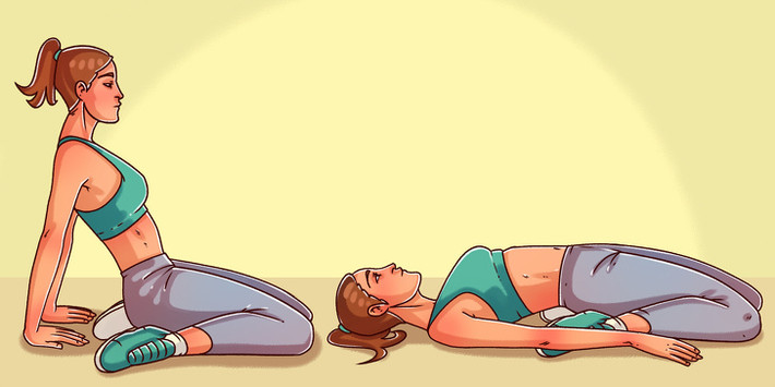 Ngồi với hai khuỷu chân gập ra ngoài, hai đùi chạm vào nhau, hai tay chống phía sau, lưng hơi ngả. Từ từ hạ thấp lưng, nằm xuống mặt thảm, hai tay duỗi thẳng. Giữ nguyên tư thế trong 30 - 60 giây. Tư thế này giúp điều hòa huyết áp, kéo giãn vùng bắp chân, giảm nhức mỏi, giúp ngủ ngon.