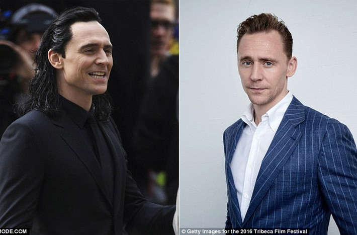 Hình ảnh Tom Hiddleston tóc dài và tóc ngắn khác hẳn nhau.