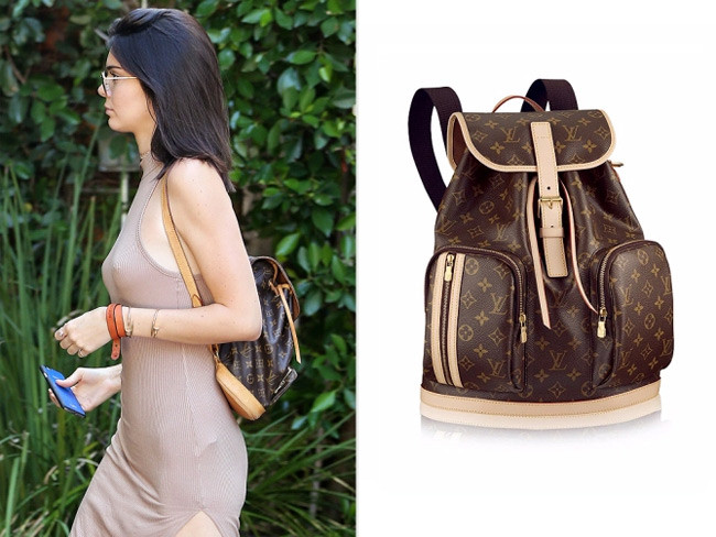Chiếc ba lô Louis Vuitton có hai ngăn và khoang chứa đồ rất rộng, giá 2.090 USD được Kendall Jenner dùng khi cô phải mang nhiều thứ đồ lỉnh kỉnh.