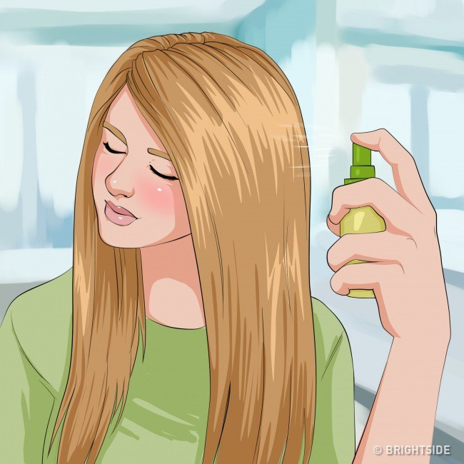 Sử dụng một số mỹ phẩm giúp tóc suôn thẳng: Bôi kem làm thẳng tóc và serums dọc theo chiều dài của tóc. Các sản phẩm này sẽ bảo vệ tóc trước tia UV, không làm tóc bị tổn hại bởi nhiệt độ của môi trường. Ảnh: BS.