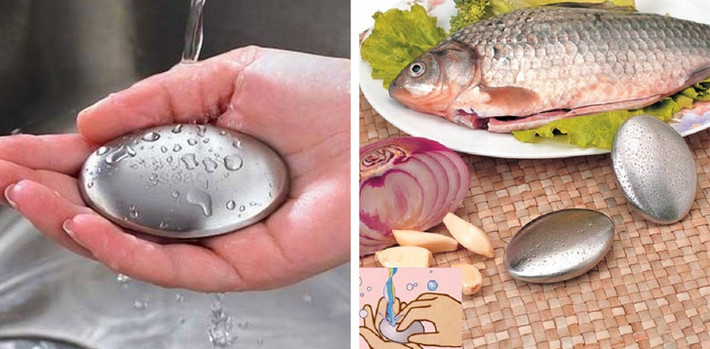 Bà nội trợ có thể khử mùi tanh cá và các thực phẩm trên tay chỉ với hòn đá rửa tay này.