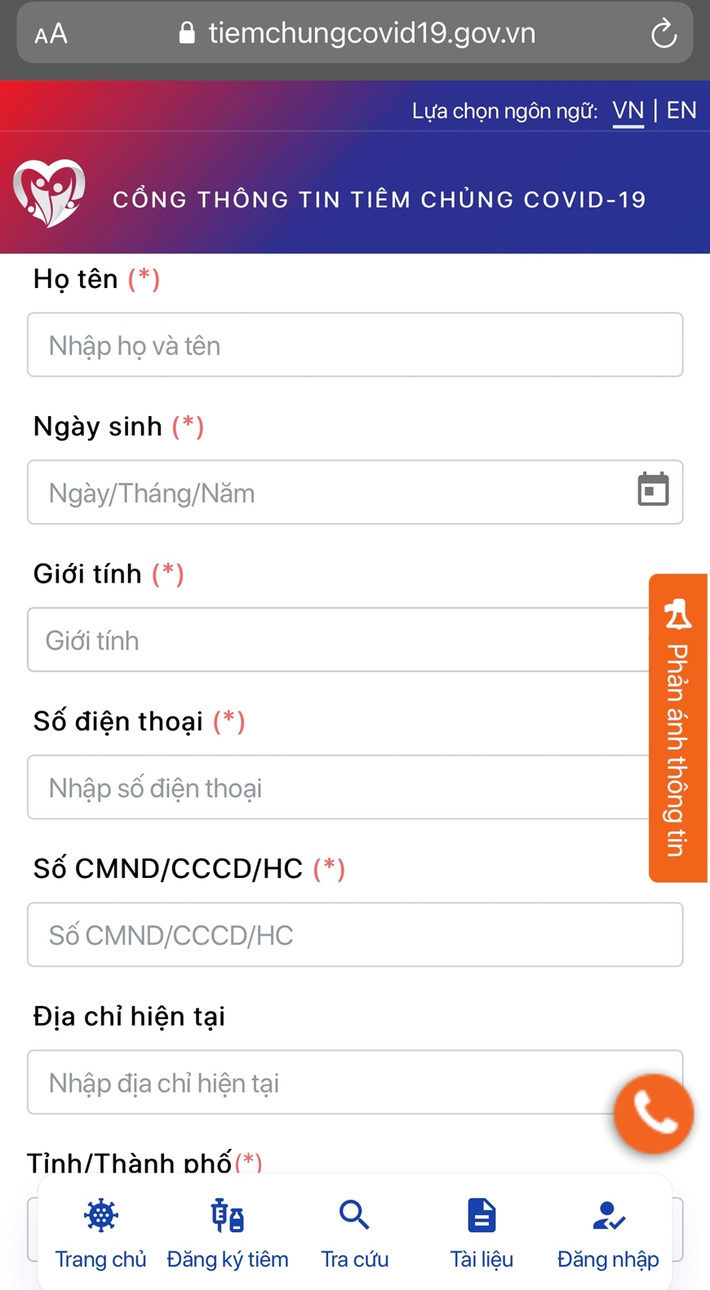 Đây là 5 bước gửi yêu cầu cập nhật, chỉnh sửa thông tin trên Cổng thông tin tiêm chủng COVID-19: Bước 1: Truy cập đường dẫn https://tiemchungcovid19.gov.vn, chọn mục “Phản ánh thông tin” (màu cam, phía bên phải giao diện website) hoặc truy cập đường dẫn https://tiemchungcovid19.gov.vn/portal/portal-report. Ảnh: QĐND.