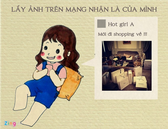 Nhiều bạn trẻ còn không ngần ngại sưu tầm ảnh túi hàng hiệu, đồ dùng sang chảnh... trên mạng để chia sẻ lên trang cá nhân và tự nhận là của mình.