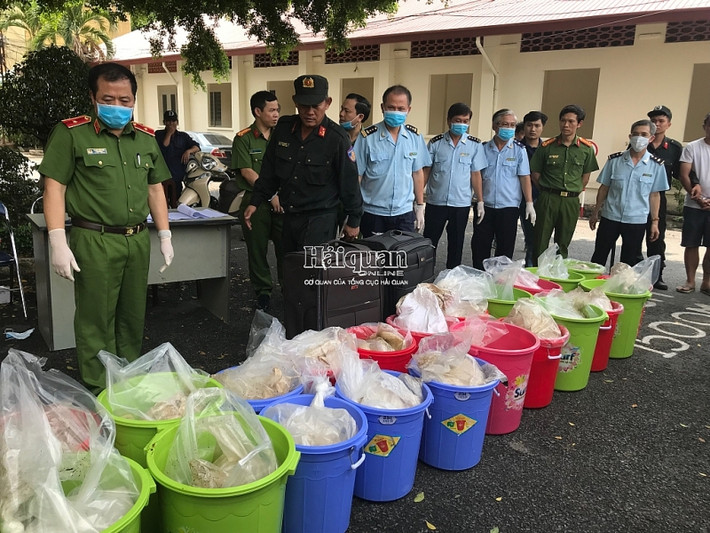 Trực tiếp theo dõi vụ việc, Báo Hải quan giới thiệu một số hình ảnh về vụ bắt giữ ma túy 'khủng' này. Trong ảnh là gần 500 kg Ketamine trị giá 500 tỷ đồng bị bắt giữ. Ảnh: T.H