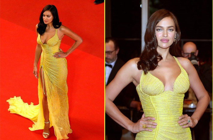 Vẻ đẹp sexy của gái một con Irina trên thảm đỏ LHP Cannes 2017 luôn gây sự chú ý. (Ảnh: Justjared)