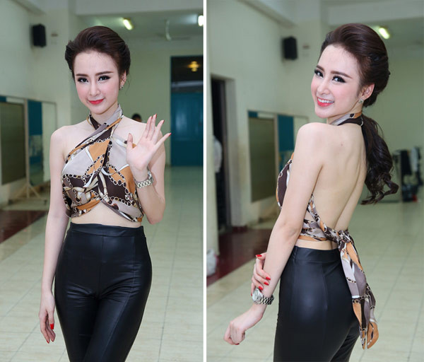 Angela Phương Trinh khoe trọn làn da trắng muốt với chiếc áo từ khăn bắt mắt.
