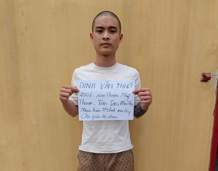 Đối tượng Đinh Văn Thiết (SN 2001, trú tại xóm Thuận, xã Mỹ Thuận, huyện Tân Sơn, tỉnh Phú Thọ - em họ đối tượng Hà Thương Hải), bị khởi tố về các tội: Mua bán trái phép chất ma túy; Che giấu tội phạm.
