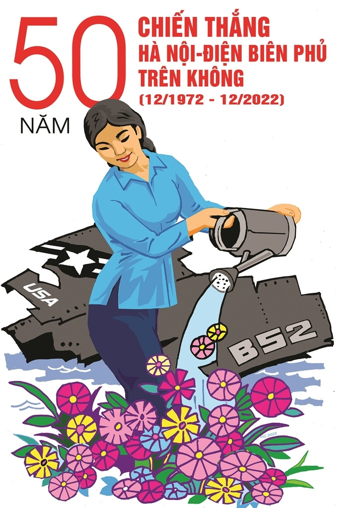 Theo thông tin từ Bộ Văn hóa, Thể thao và Du lịch, Cục Văn hóa cơ sở đã phát hành 68 tranh cổ động để tuyên truyền nhân dịp kỷ niệm 50 năm Chiến thắng Hà Nội - Điện Biên Phủ trên không (18/12/1972 - 18/12/2022). Trong ảnh là tác phẩm của tác giả Hà Huy Chương (Hải Dương).