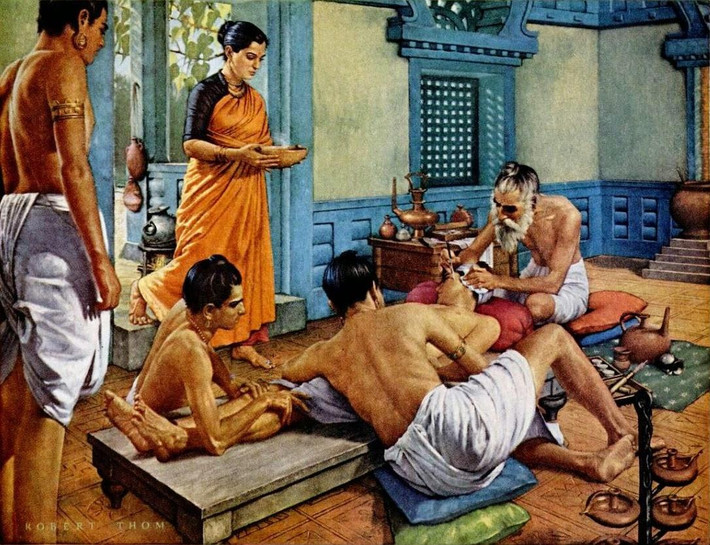 Cuối cùng, bác sĩ rắc bột cam thảo, cây gỗ đỏ và nghiền nhân sâm thành bột rồi đắp vào vị trí phẫu thuật mũi trước khi đắp bông lên. Bác sĩ cũng thực hiện nhỏ dầu mè sạch liên tục vào vết mổ ở mũi để bệnh nhân sớm bình phục.