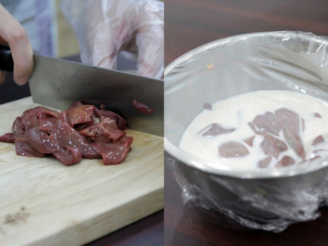 Cách tốt nhất để hạn chế điều này là ngâm gan lợn vào sữa tươi để thải tối đa chất độc tồn dư còn trong gan lợn. Ảnh: Meohay.