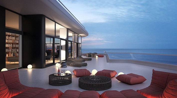 Penthouse Faena có thiết kế hết sức hiện đại với khu sảnh chờ và khu vực ăn uống rộng lớn ngoài trời.