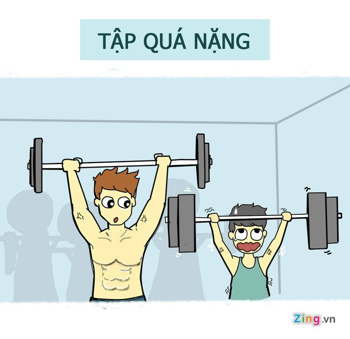 Tập quá sức sẽ khiến cơ thể không có đủ thời gian để phục hồi. Nhiều nghiên cứu cho rằng điều này gây căng thẳng, mệt mỏi, mất cơ bắp và dễ gặp chấn thương. Bạn nên tập luyện theo khả năng, cho cơ thể nghỉ ngơi nếu đau, nhức mỏi.
