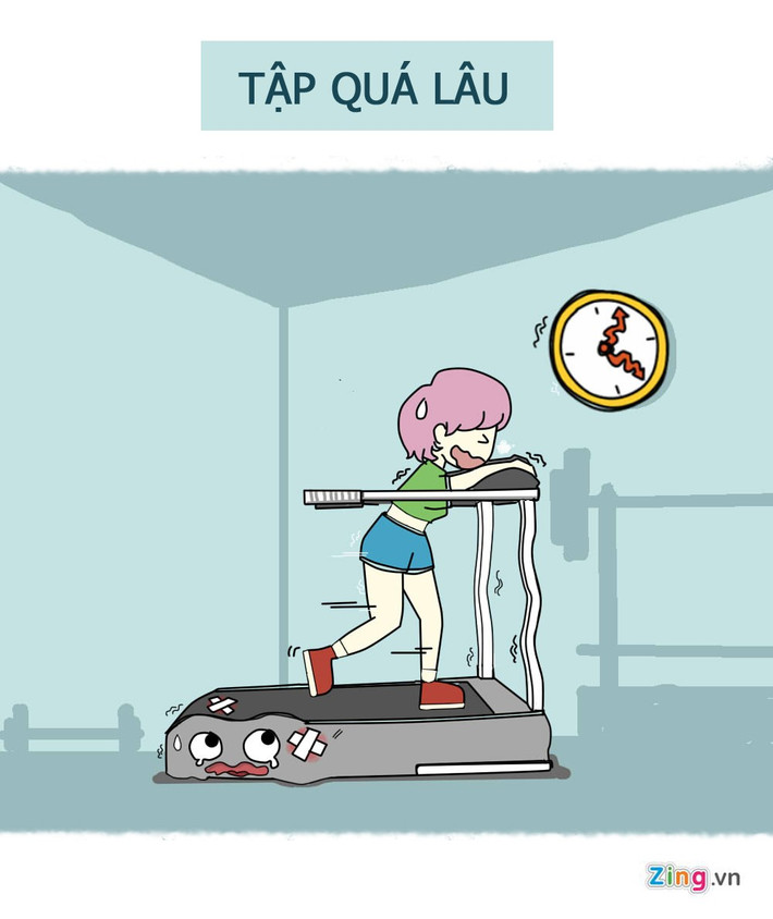 Tập luyện càng lâu càng hiệu quả là sai lầm phổ biến nhiều người mắc phải. Thực tế, chất lượng bài tập quan trọng hơn thời gian, tập quá lâu có thể dẫn đến những tác dụng không mong muốn như căng cơ, buồn nôn, choáng váng, mệt mỏi, chán ăn… Tập thể dục là quá trình lâu dài, cơ thể cần thời gian để làm quen dần, cũng như gia tăng mức độ chịu đựng.
