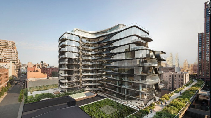 13. Chung cư 520 phố West 28, New York, Mỹ. Với thiết kế chung cư 11 tầng này, hãng Zaha Hadid đã giành được giải thưởng Pritzker. Căn penthouse của chung cư này được dự đoán có giá lên tới 50 triệu USD.