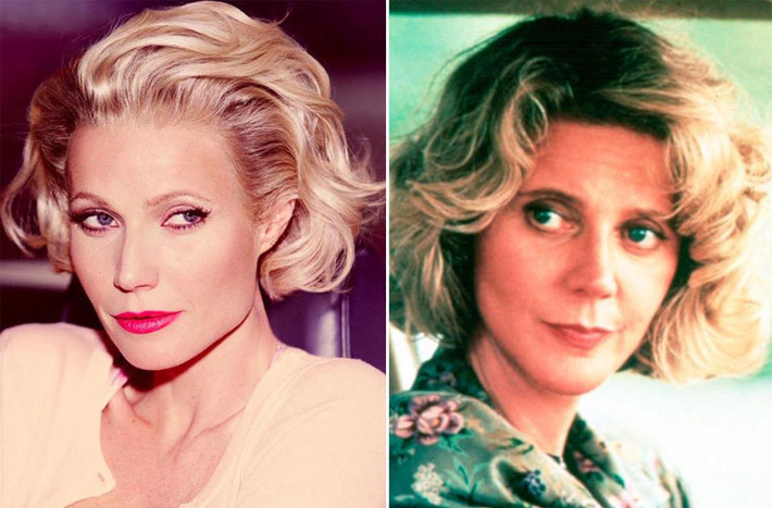Dù khuôn mặt không giống nhau nhưng kiểu tóc và thần thái đã giúp cho Gwyneth Paltrow và mẹ, bà Blythe Danner giống hệt nhau khi so hai bức ảnh lúc ngôi sao Hollywood 42 tuổi và mẹ 48 tuổi. (Ảnh: The Sun)