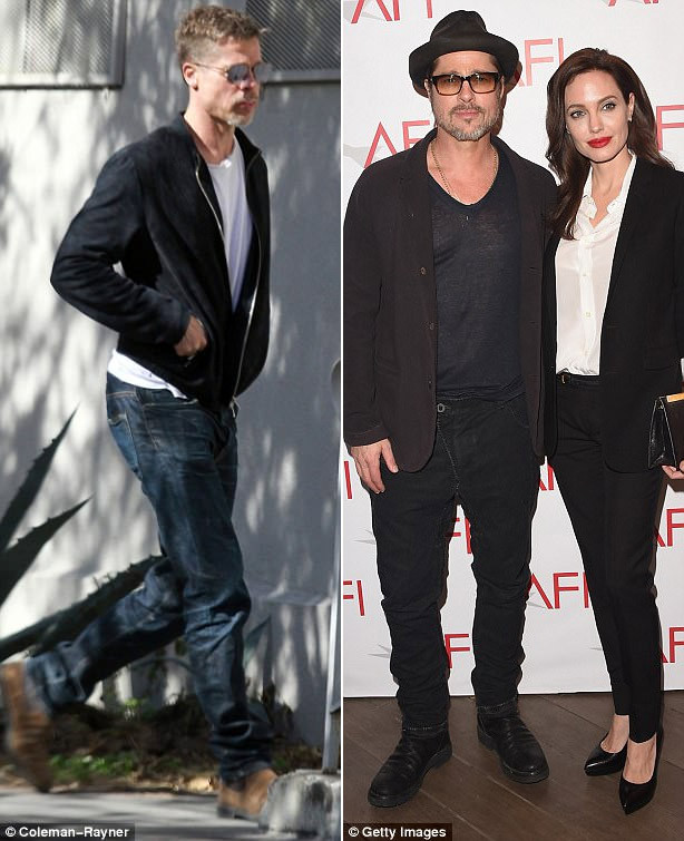 So hình ảnh hiện tại của Brad Pitt với khi anh vẫn còn hạnh phúc bên Angelina Jolie, mới thấy rõ anh gầy đi nhiều. (Ảnh: Coleman-Rayner, Getty Images)