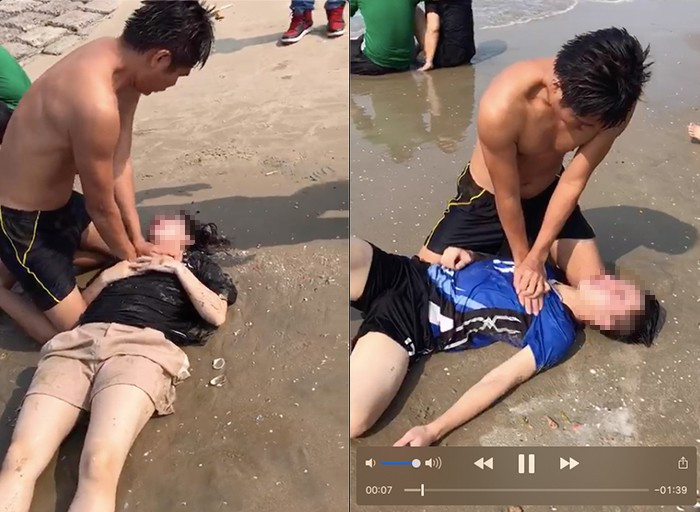 Nghe tiếng tri hô, một số người tắm biển gần đó đã cùng lực lượng cứu hộ lao xuống cứu người. Trong số những người tham gia cứu hộ có trung úy Thái Ngô Hiếu, cán bộ Đội chữa cháy và cứu nạn cứu hộ khu vực Trảng Bom - Phòng Cảnh sát Phòng cháy chữa cháy và cứu nạn cứu hộ Công an tỉnh Đồng Nai. Khi đó,Trung uý Thái Ngô Hiếu đang cùng gia đình đi nghỉ lễ tại đây đã nghe thấy tiếng kêu cứu. Ngay lập tức Trung uý Hiếu đã băng nhanh đến khu vực có người bị nạn, đưa được 3 người vào bờ.