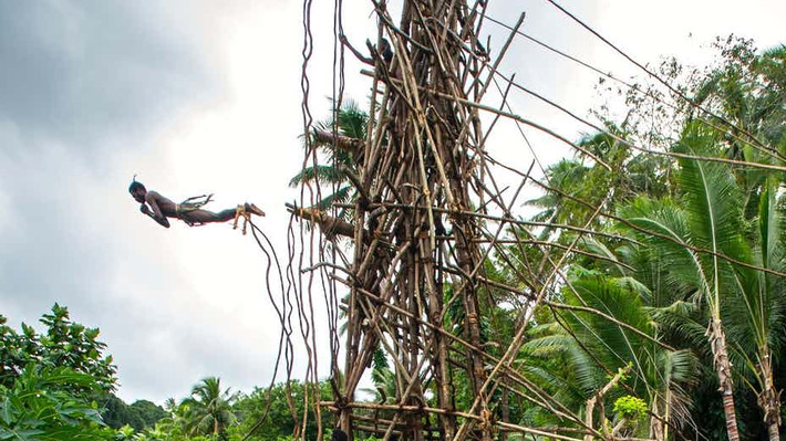 Nhảy cắm đầu xuống đất là tập tục hãi hùng của bộ tộc Pentecost ở Cộng hòa Vanuatu. Các chàng trai thực hiện tập tục này để đánh dấu sự trưởng thành. Bộ tộc Pentecost sẽ dựng một tháp gỗ cao gần 30m tại một ngọn đồi dốc. Kế đến, các chàng trai trẻ tự buộc dây quanh hai mắt cá chân của mình và thực hiện cú nhảy từ trên tháp gỗ xuống.