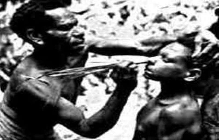 Bộ tộc Sambia ở Papua New Guinea có tập tục rùng rợn dành cho những chàng trai trẻ đánh dấu lễ trưởng thành. Khi lên 5 tuổi, chàng trai trẻ người Sambia chọc những thanh gỗ nhọn vào bên trong mũi và để cho chảy máu.