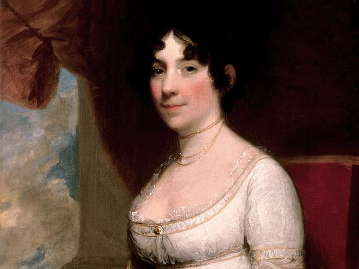 Vào những ngày mưa, Tổng thống Madison đi dạo với người vợ Dolley dưới hiên nhà.
